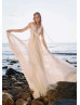 Ivory Lace Tulle V Back Boho Beach Wedding Dress